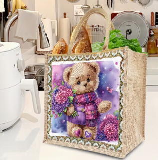 Preview: Diamond Painting Tragtasche Teddybär mit Blumen